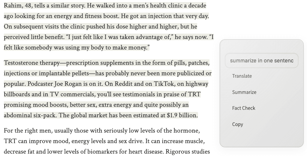 Ask about selected text